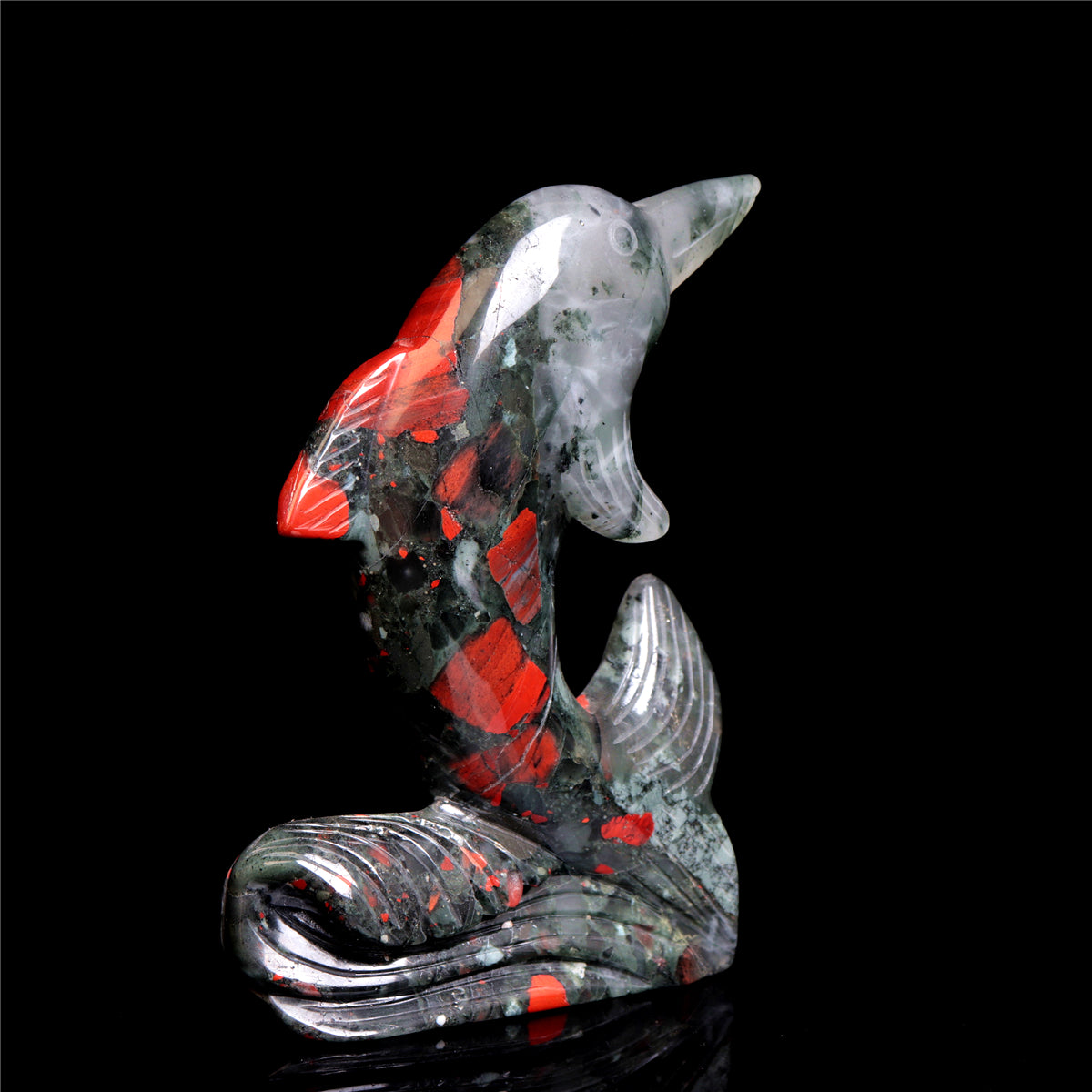 4.5" Blood Stone Crystal Dolphin Figurine Stone Animal Carvings Decor