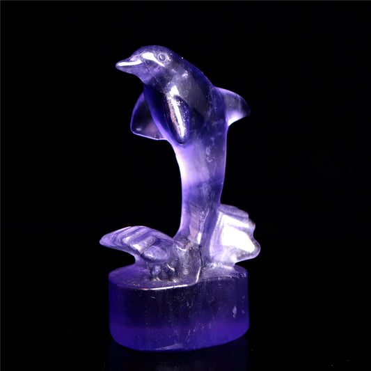 3" Fluorite Crystal Dolphin Figurine Stone Animal Carvings Decor