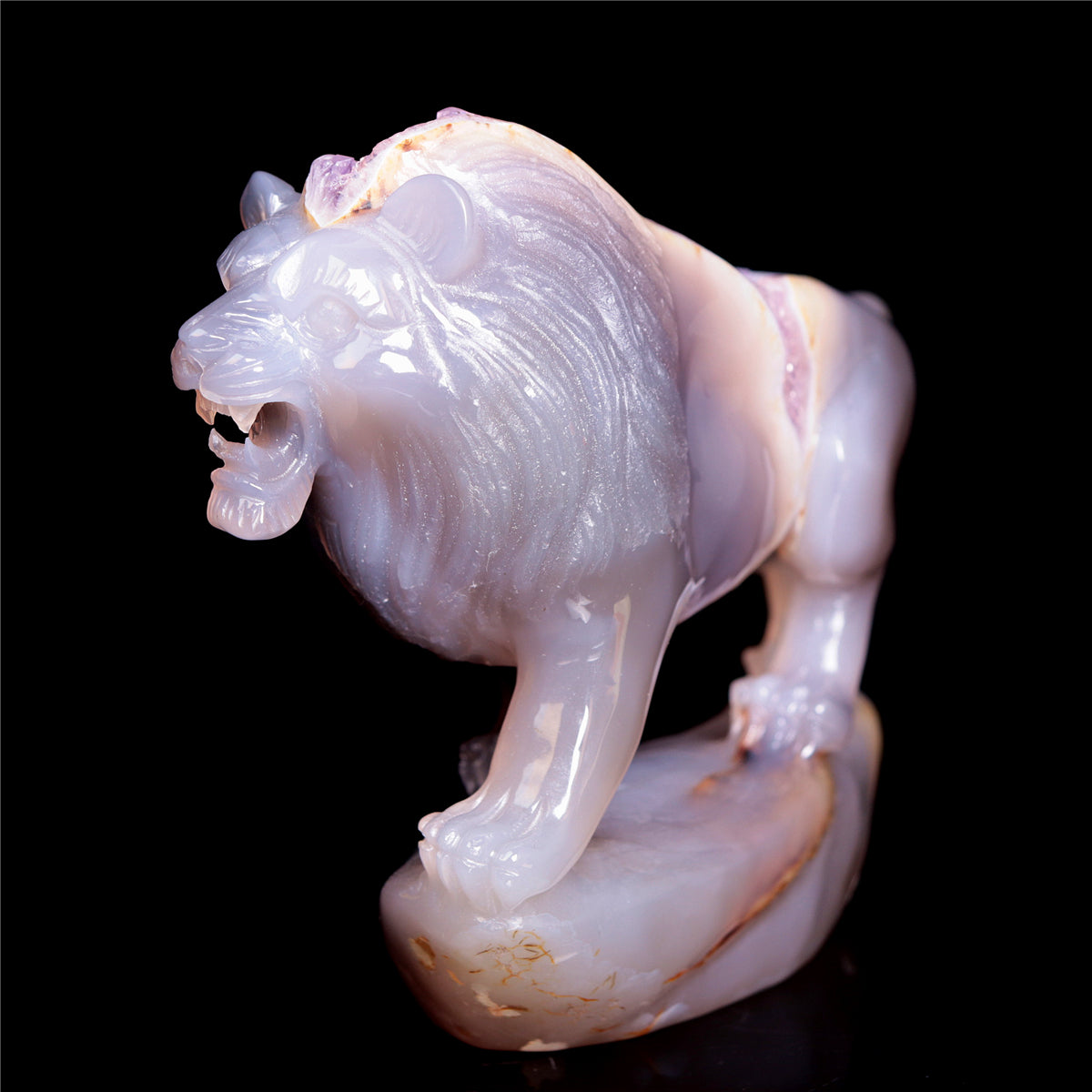 7.5" Amethyst Druzy Agate Crystal Lion Figurine Realistic Animal Carvings Decor