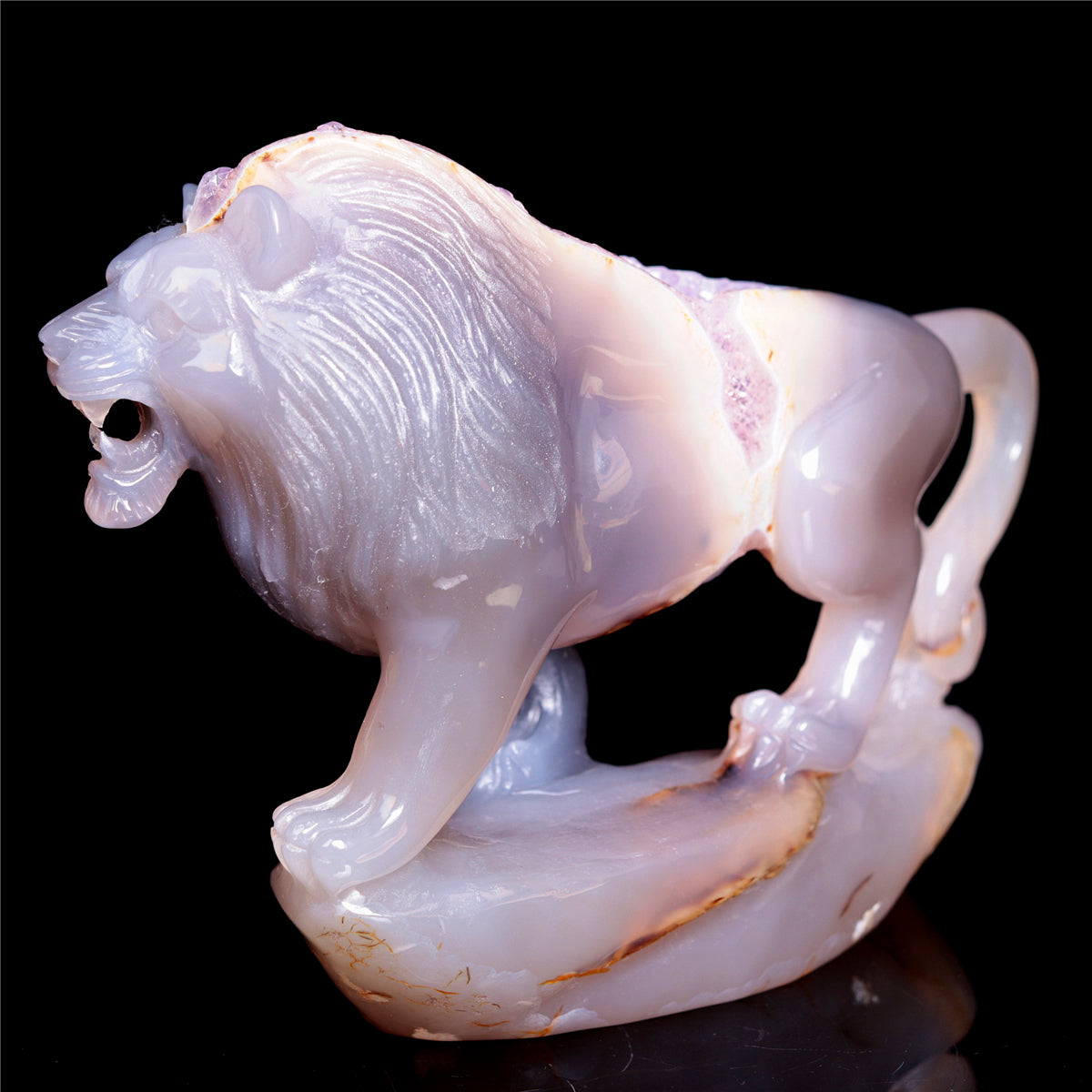 7.5" Amethyst Druzy Agate Crystal Lion Figurine Realistic Animal Carvings Decor
