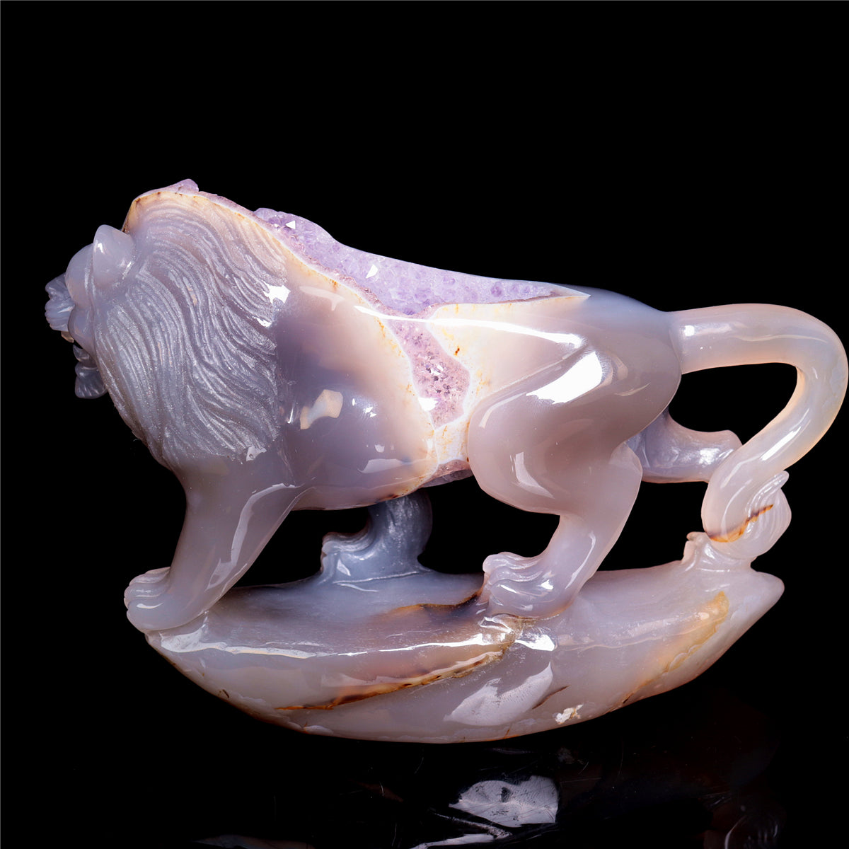 7.5" Amethyst Druzy Agate Crystal Lion Figurine Realistic Animal Carvings Decor
