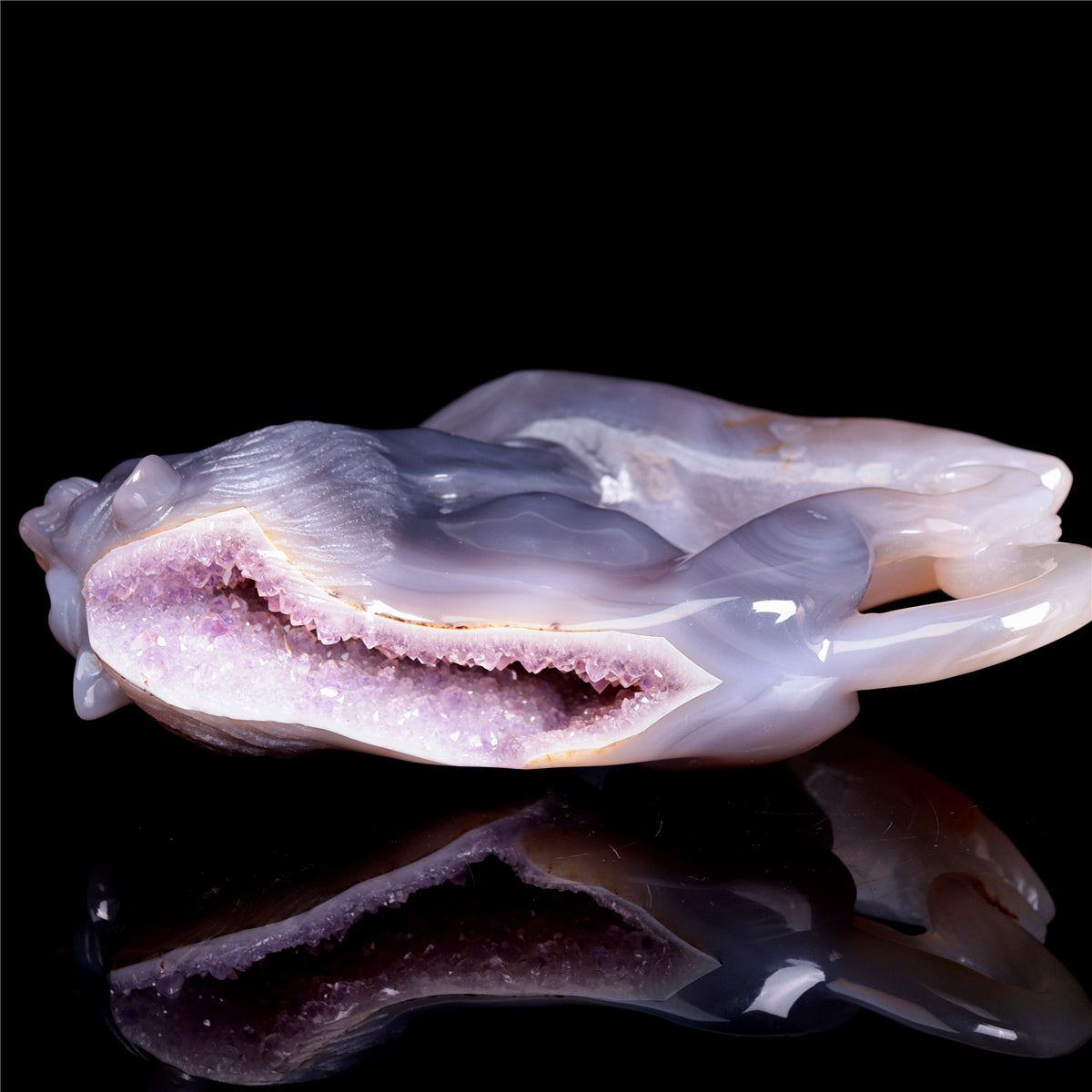 7.5" Amethyst Druzy Agate Crystal Lion Figurine Realistic Animal Carvings Decor