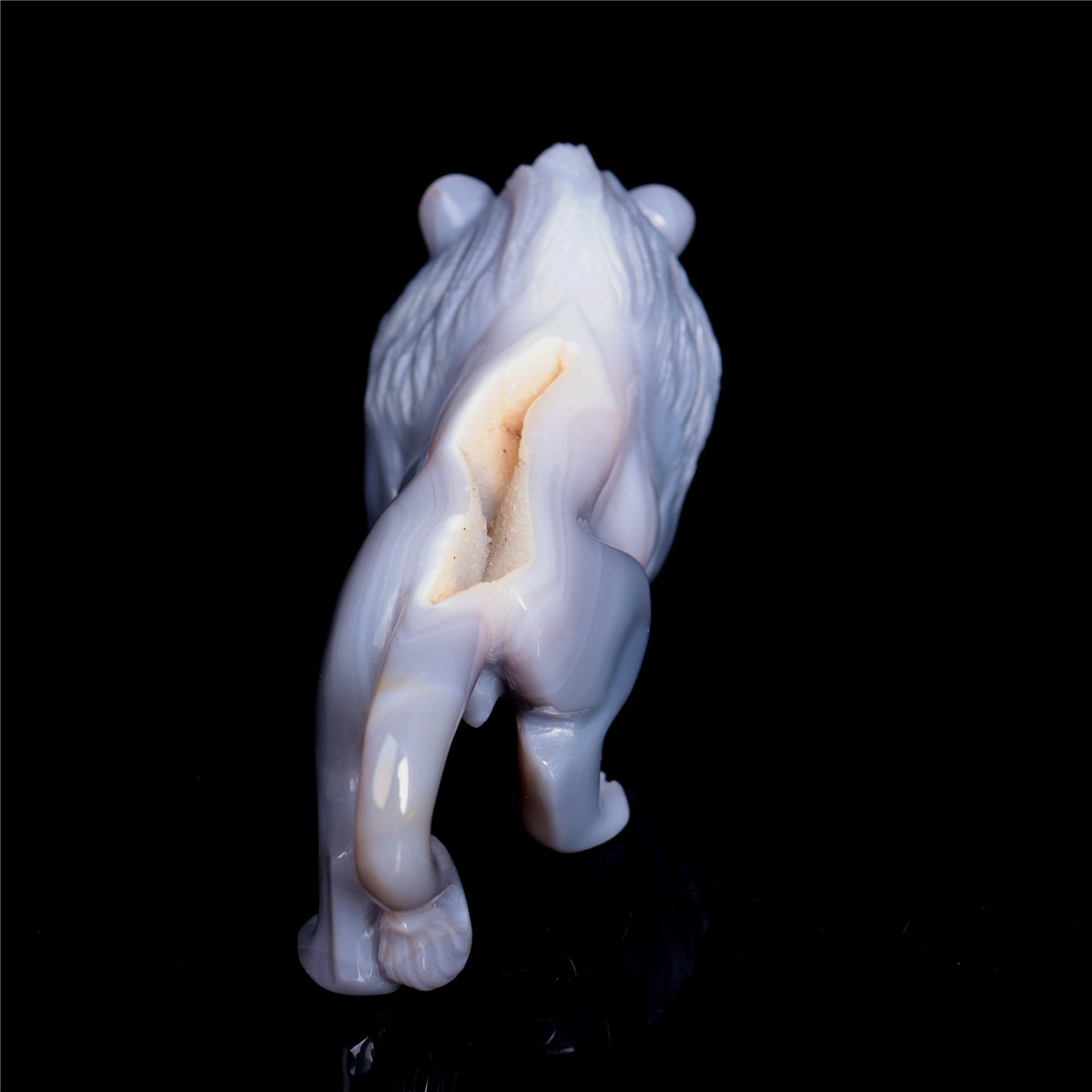 6.5" Druzy Agate Crystal Lion Figurine Realistic Animal Carvings Decor