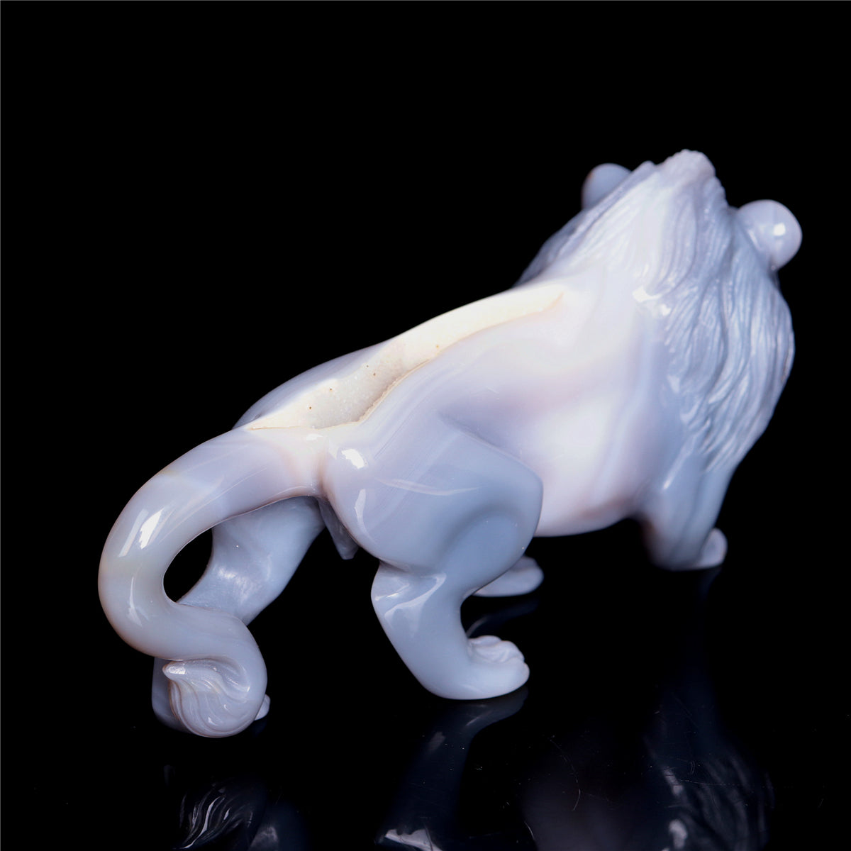 6.5" Druzy Agate Crystal Lion Figurine Realistic Animal Carvings Decor
