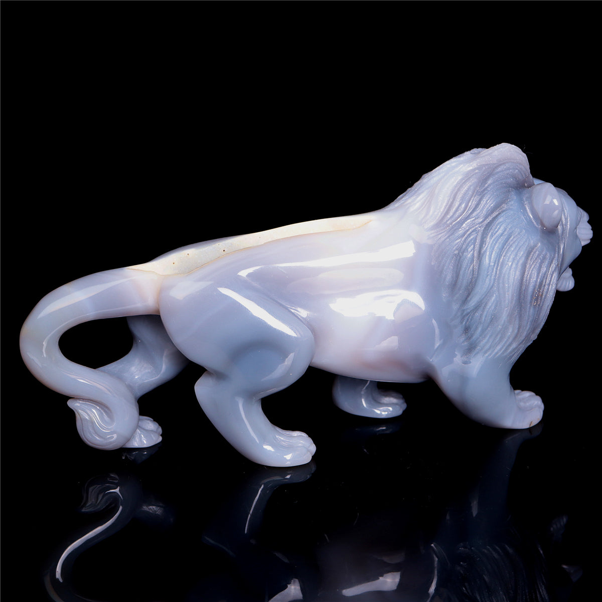 6.5" Druzy Agate Crystal Lion Figurine Realistic Animal Carvings Decor