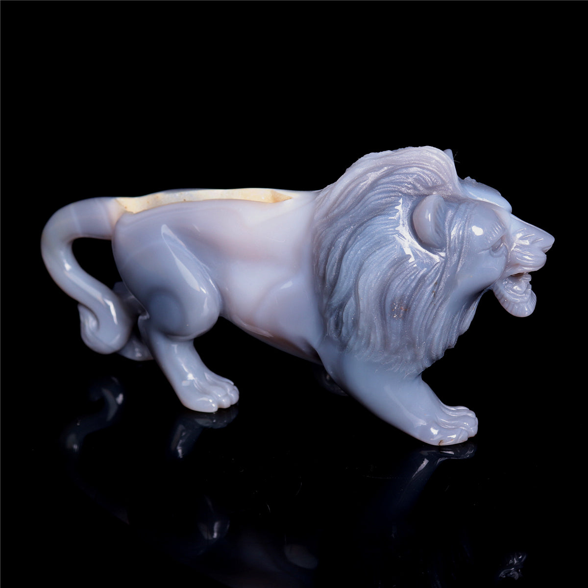 6.5" Druzy Agate Crystal Lion Figurine Realistic Animal Carvings Decor