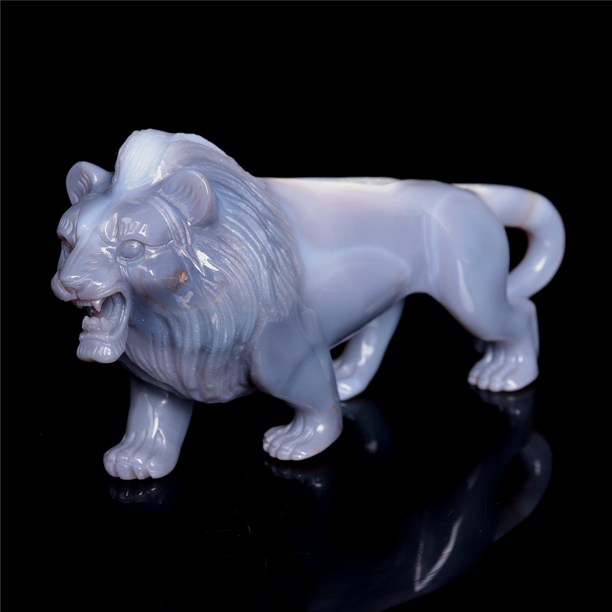 6.5" Druzy Agate Crystal Lion Figurine Realistic Animal Carvings Decor