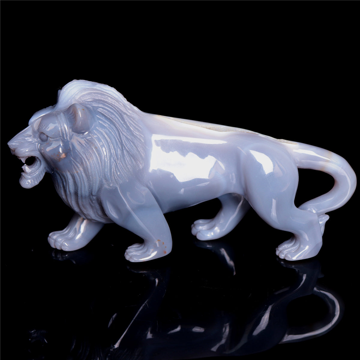 6.5" Druzy Agate Crystal Lion Figurine Realistic Animal Carvings Decor