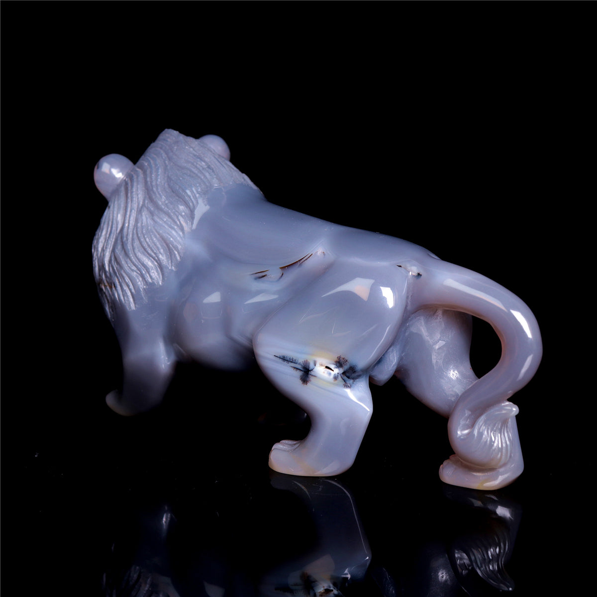 7" Druzy Agate Crystal Lion Figurine Realistic Animal Carvings Decor