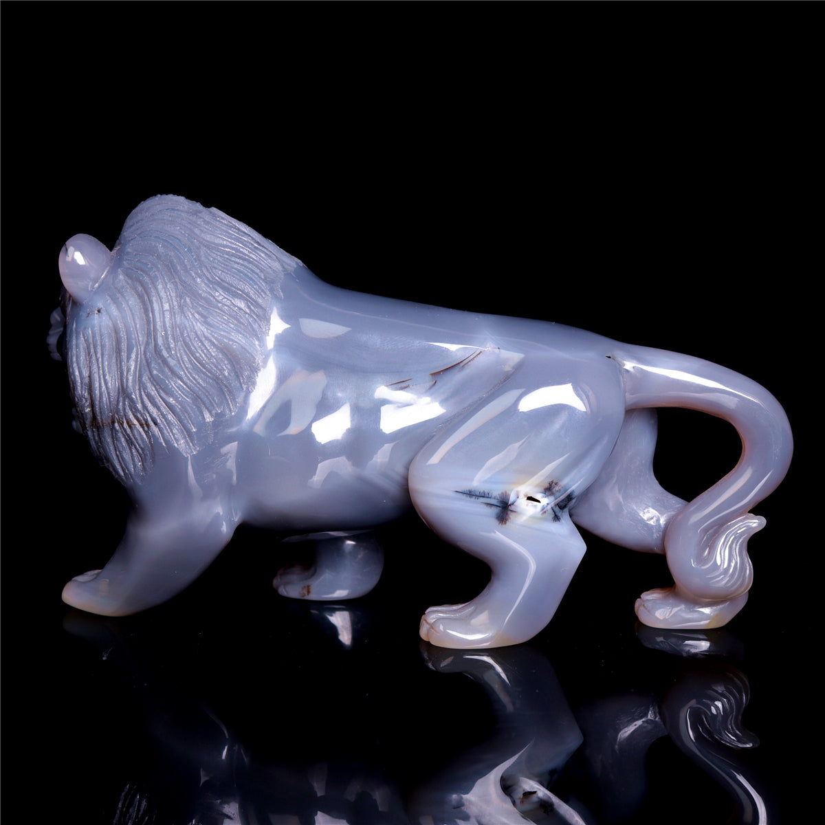 7" Druzy Agate Crystal Lion Figurine Realistic Animal Carvings Decor