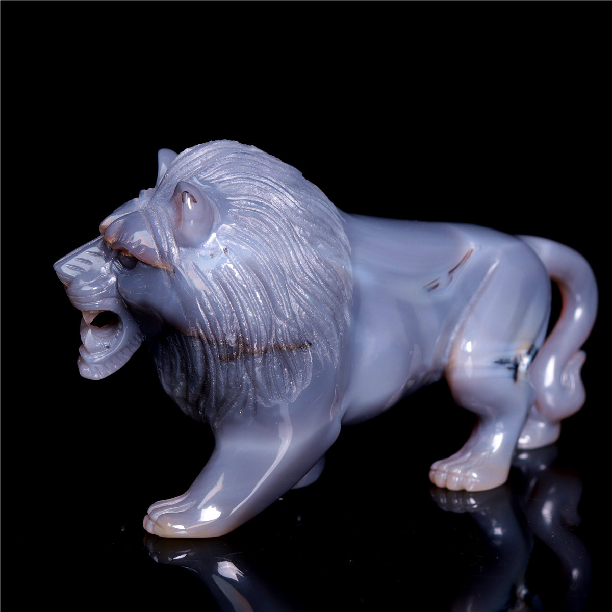 7" Druzy Agate Crystal Lion Figurine Realistic Animal Carvings Decor