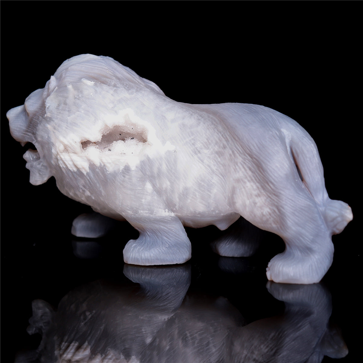 5.5" Druzy Agate Crystal Lion Figurine Realistic Animal Carvings Decor