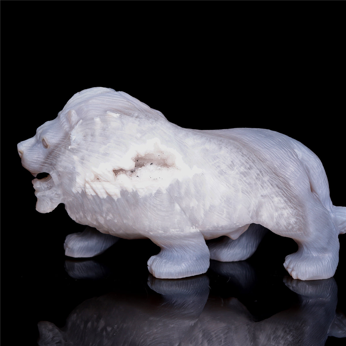 5.5" Druzy Agate Crystal Lion Figurine Realistic Animal Carvings Decor