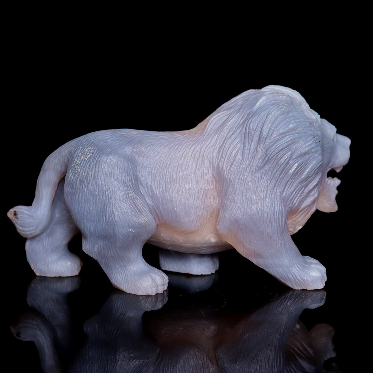 5.5" Druzy Agate Crystal Lion Figurine Realistic Animal Carvings Decor