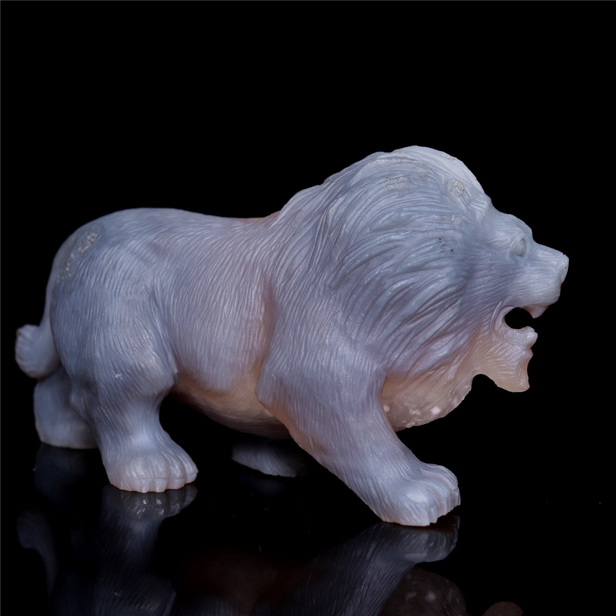 5.5" Druzy Agate Crystal Lion Figurine Realistic Animal Carvings Decor