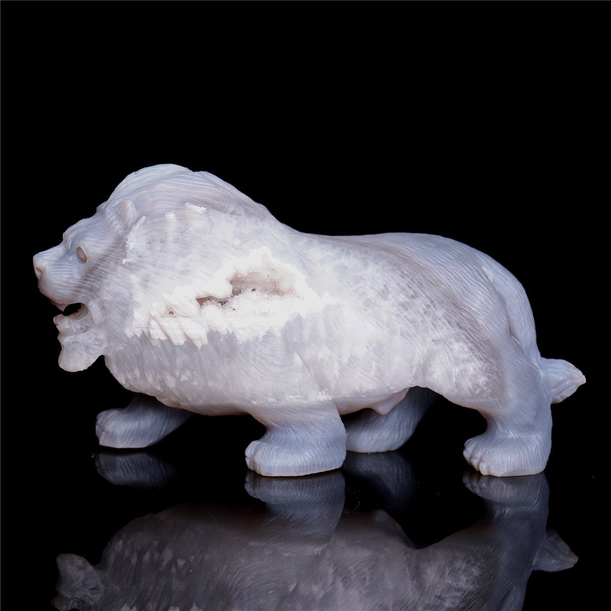 5.5" Druzy Agate Crystal Lion Figurine Realistic Animal Carvings Decor