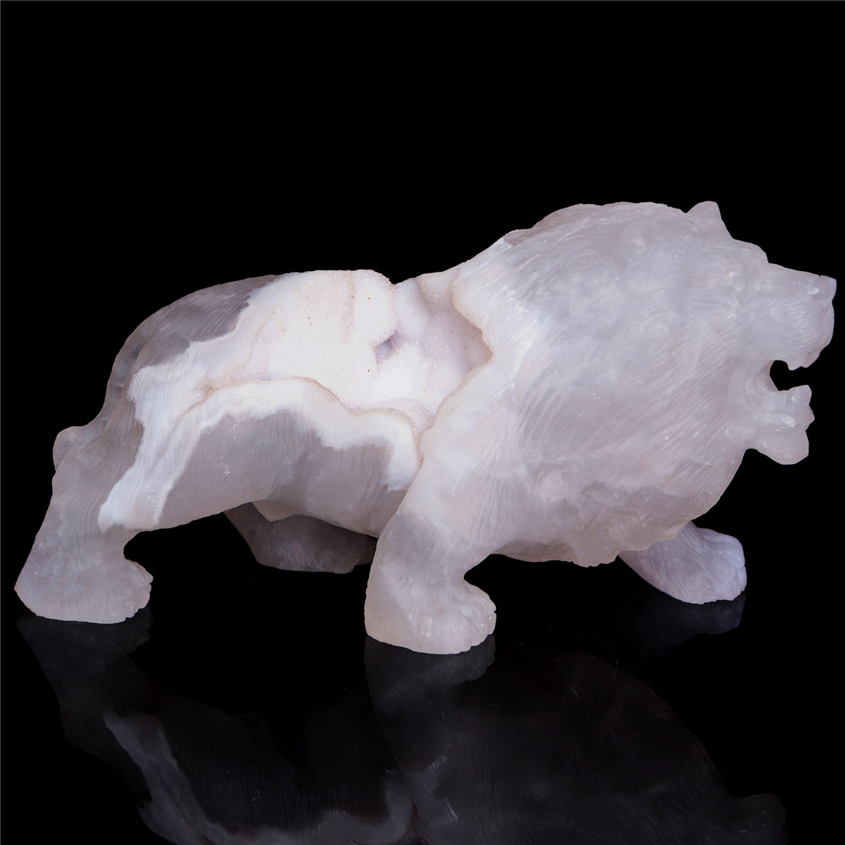 5.8" Druzy Agate Crystal Lion Figurine Animal Carvings Decor