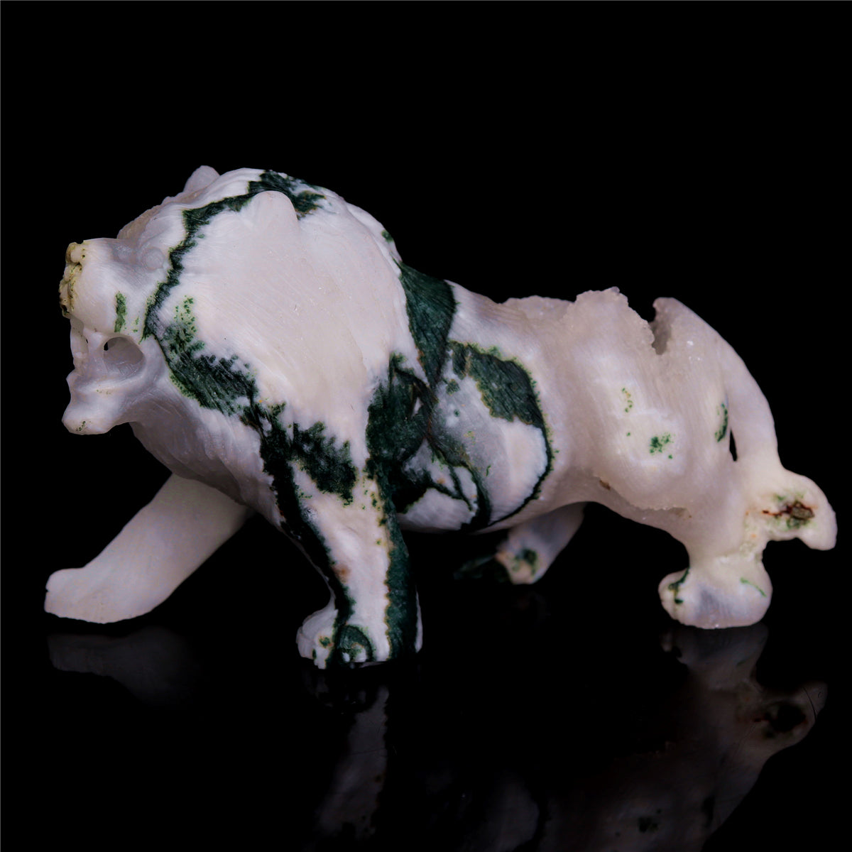 4.5" Druzy Moss Agate Crystal Lion Figurine Animal Carvings Decor