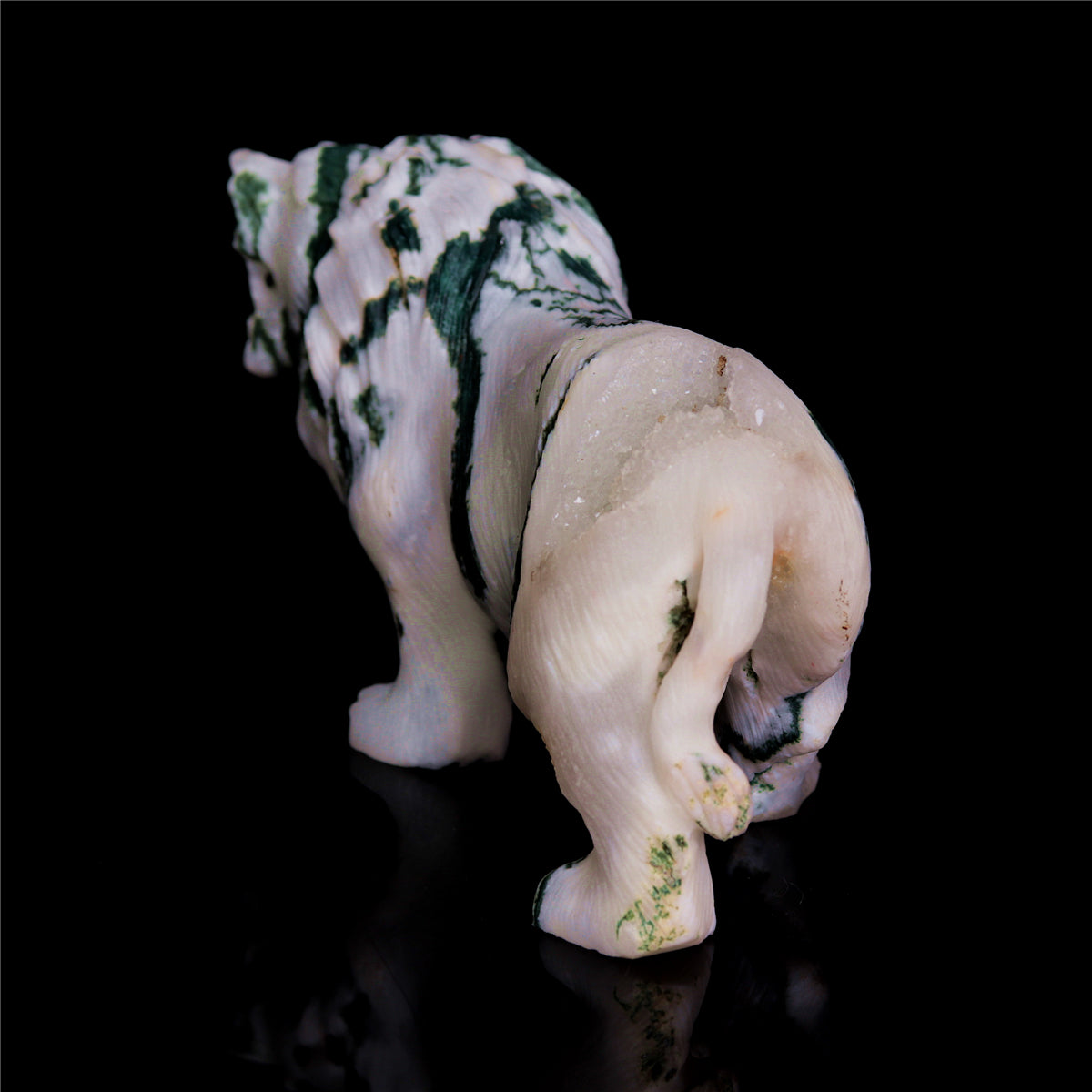5" Druzy Moss Agate Crystal Lion Figurine Realistic Animal Carvings Decor
