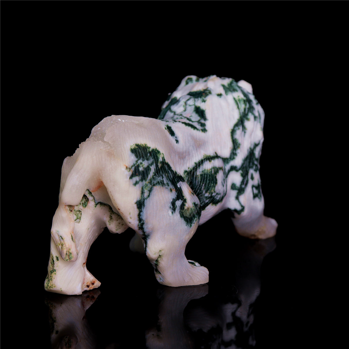 5" Druzy Moss Agate Crystal Lion Figurine Realistic Animal Carvings Decor