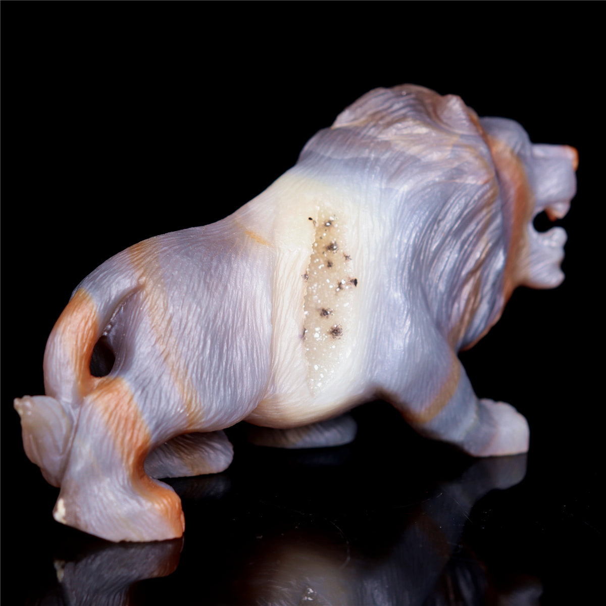 5" Druzy Agate Crystal Lion Figurine Realistic Animal Carvings Decor
