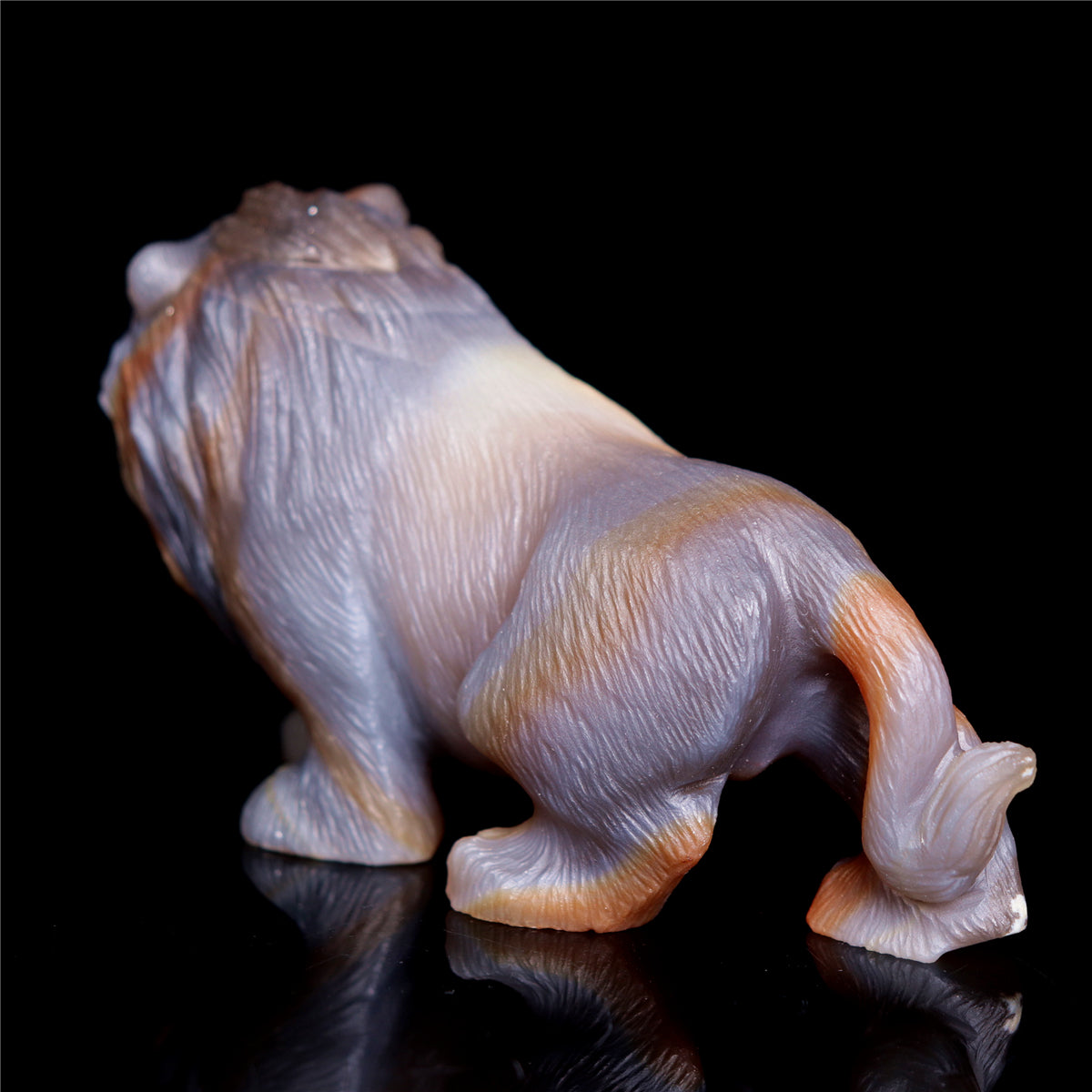 5" Druzy Agate Crystal Lion Figurine Realistic Animal Carvings Decor