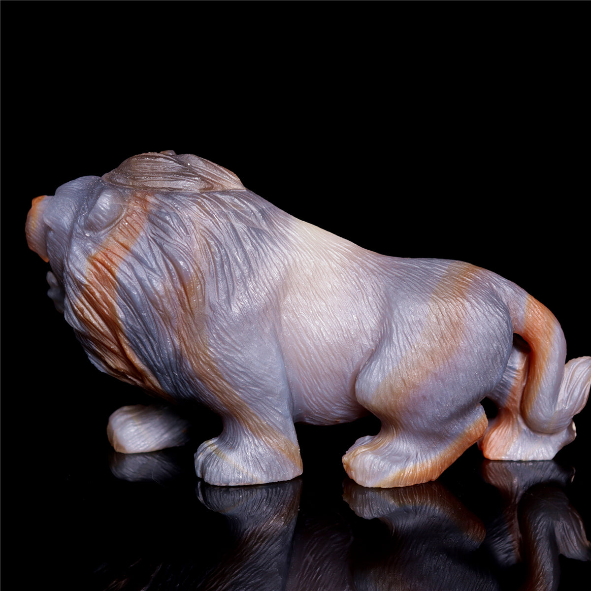 5" Druzy Agate Crystal Lion Figurine Realistic Animal Carvings Decor