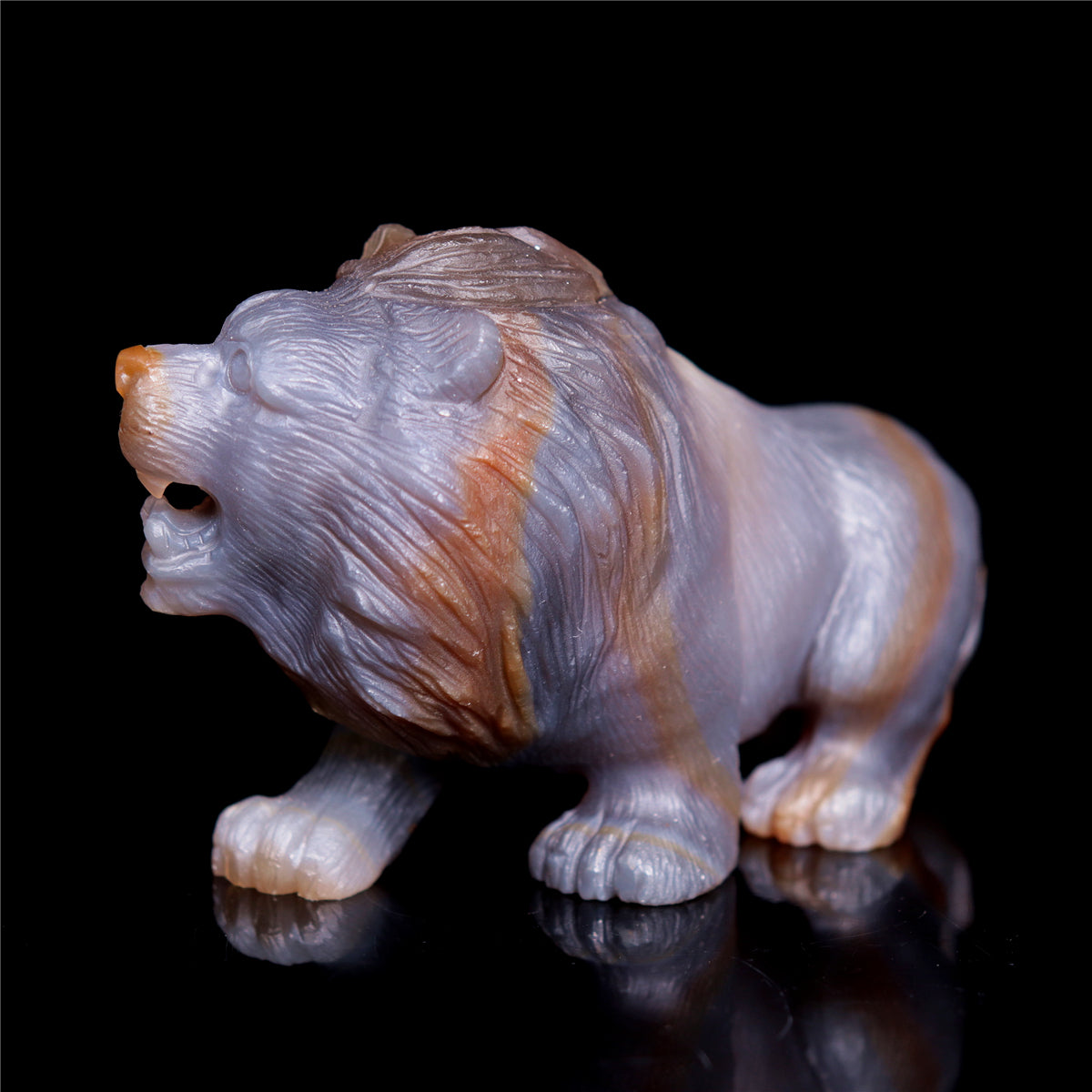 5" Druzy Agate Crystal Lion Figurine Realistic Animal Carvings Decor