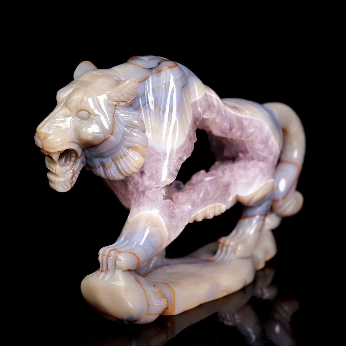 6.5" Amethyst Druzy Agate Crystal Tiger Figurine Realistic Animal Carvings