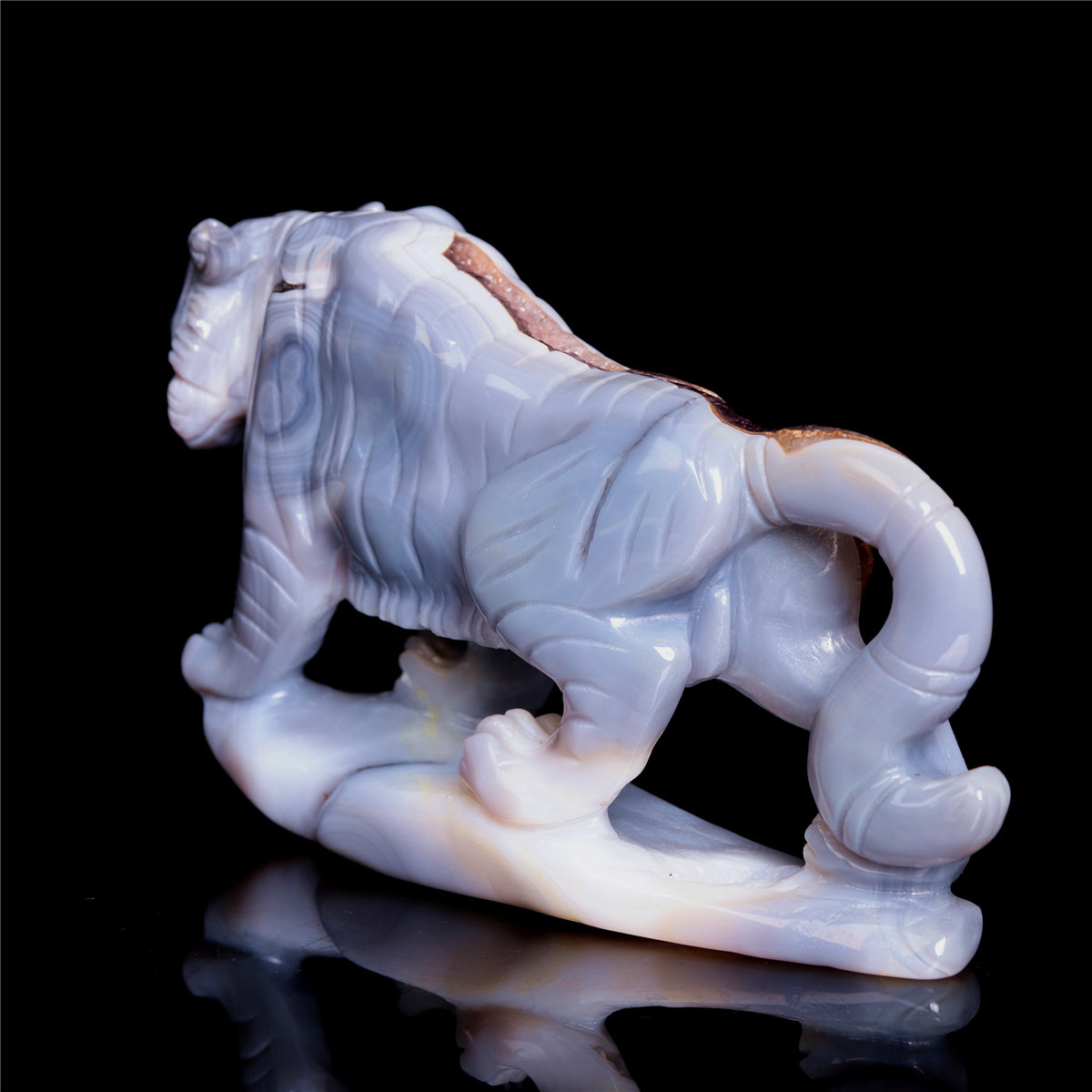 6.5" Amethyst Druzy Agate Crystal Tiger Figurine Realistic Animal Carvings