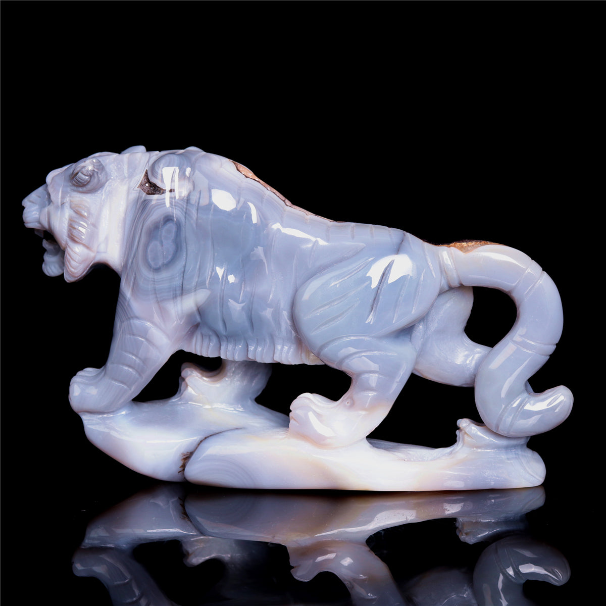 6.5" Amethyst Druzy Agate Crystal Tiger Figurine Realistic Animal Carvings