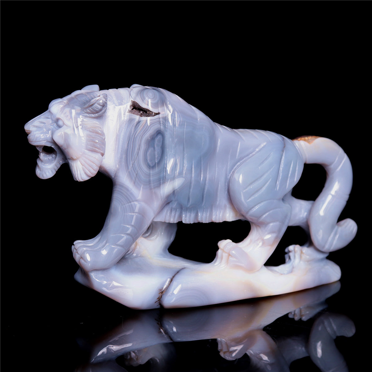6.5" Amethyst Druzy Agate Crystal Tiger Figurine Realistic Animal Carvings