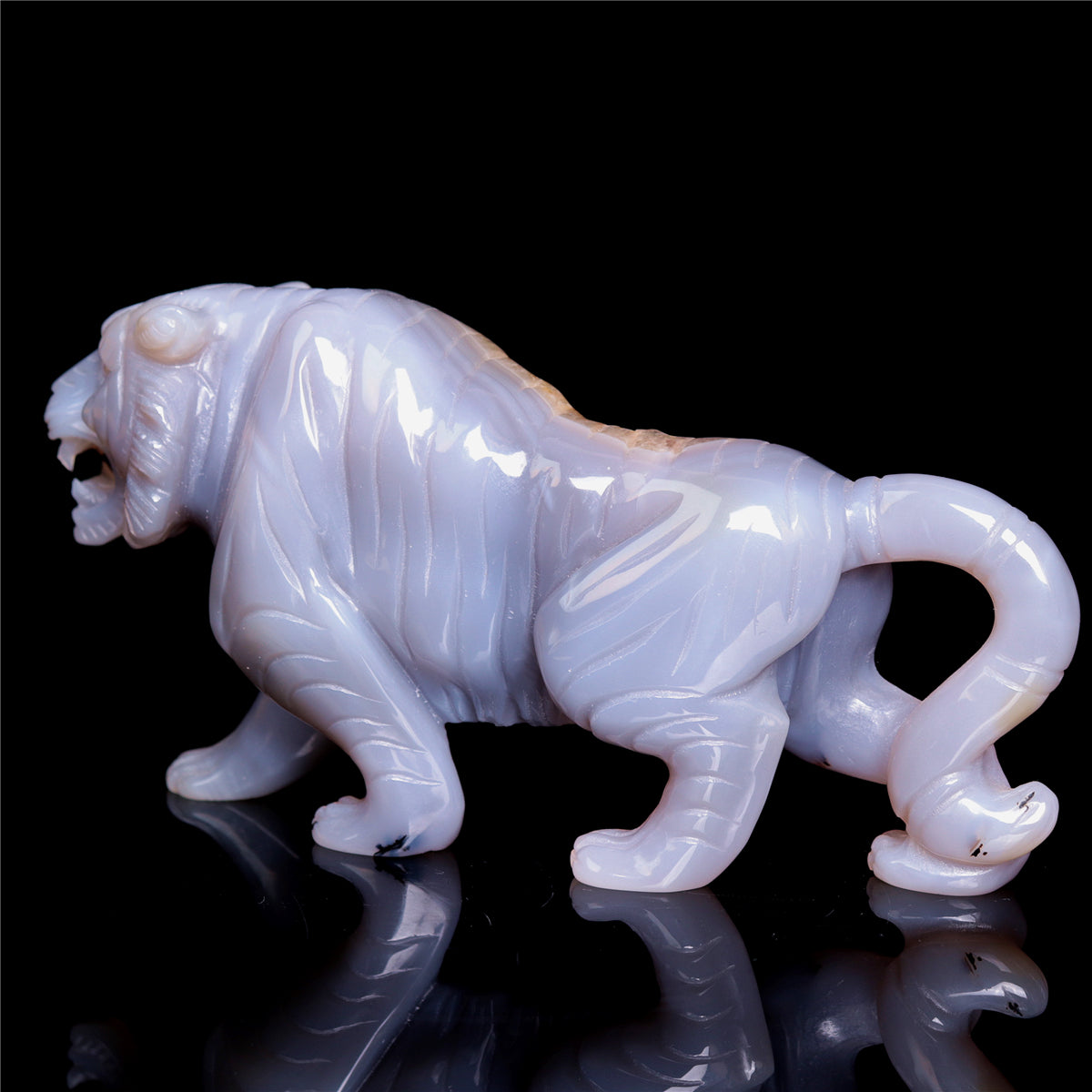 6.5" Druzy Agate Crystal Tiger Figurine Realistic Animal Carvings Gift