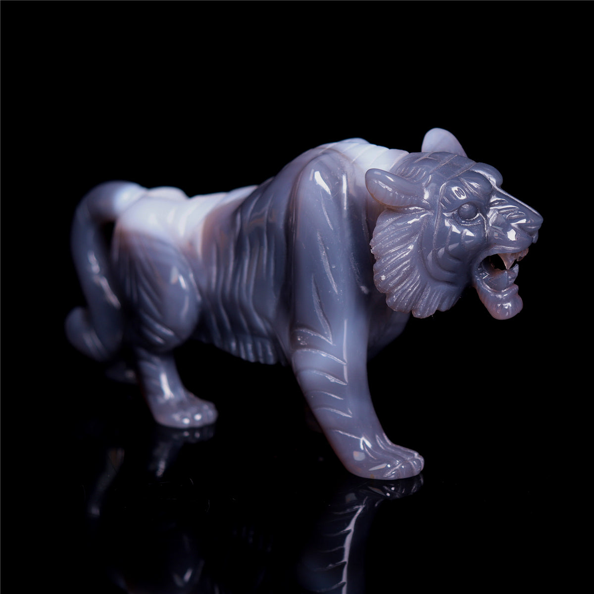 6.5" Druzy Agate Crystal Tiger Figurine Realistic Animal Carvings Gift