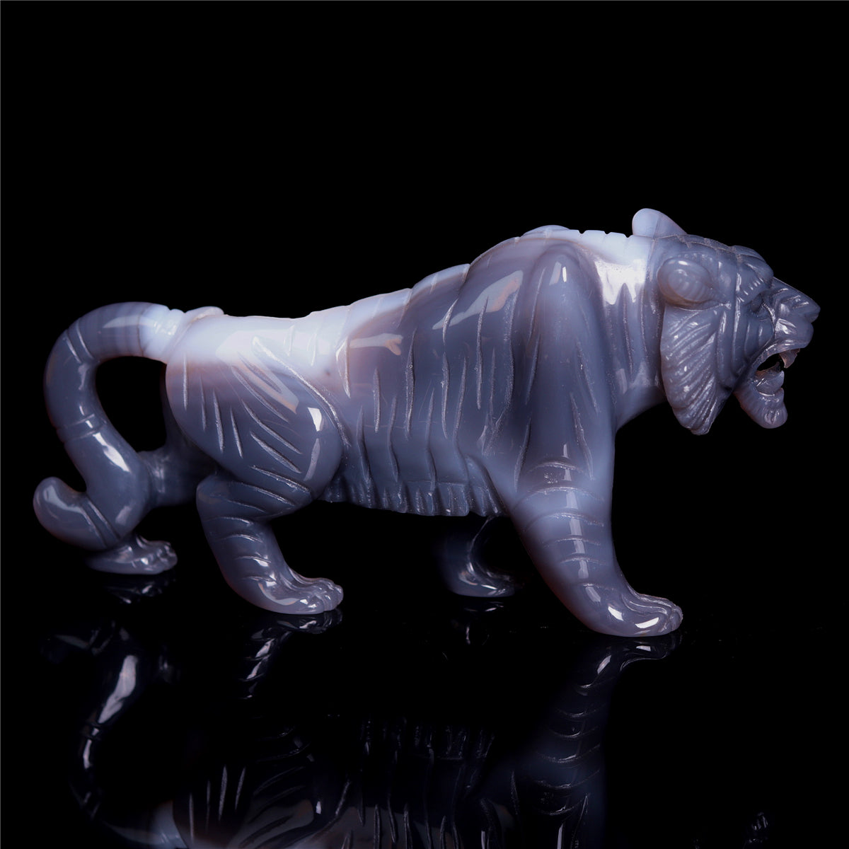 6.5" Druzy Agate Crystal Tiger Figurine Realistic Animal Carvings Gift
