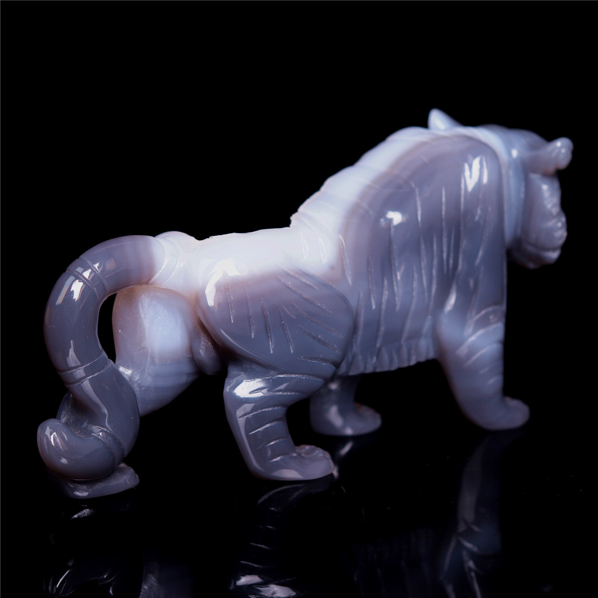 6.5" Druzy Agate Crystal Tiger Figurine Realistic Animal Carvings Gift