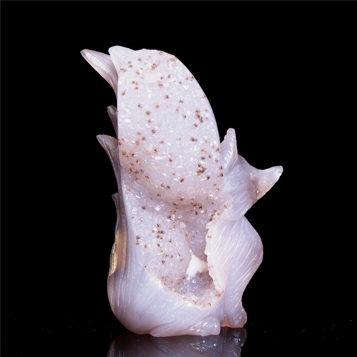 4.5" Druzy Agate Crystal Nine Tail Fox Figurine Animal Carvings