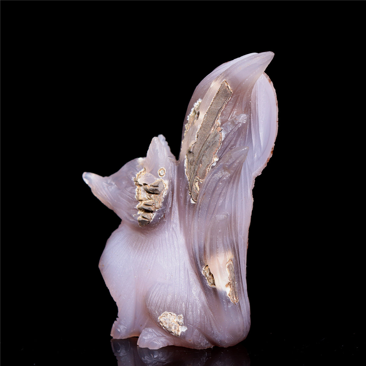 4.5" Druzy Agate Crystal Nine Tail Fox Figurine Animal Carvings