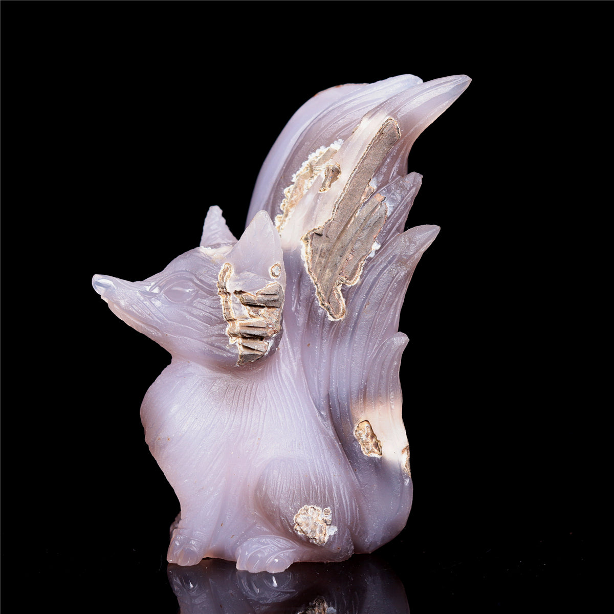 4.5" Druzy Agate Crystal Nine Tail Fox Figurine Animal Carvings
