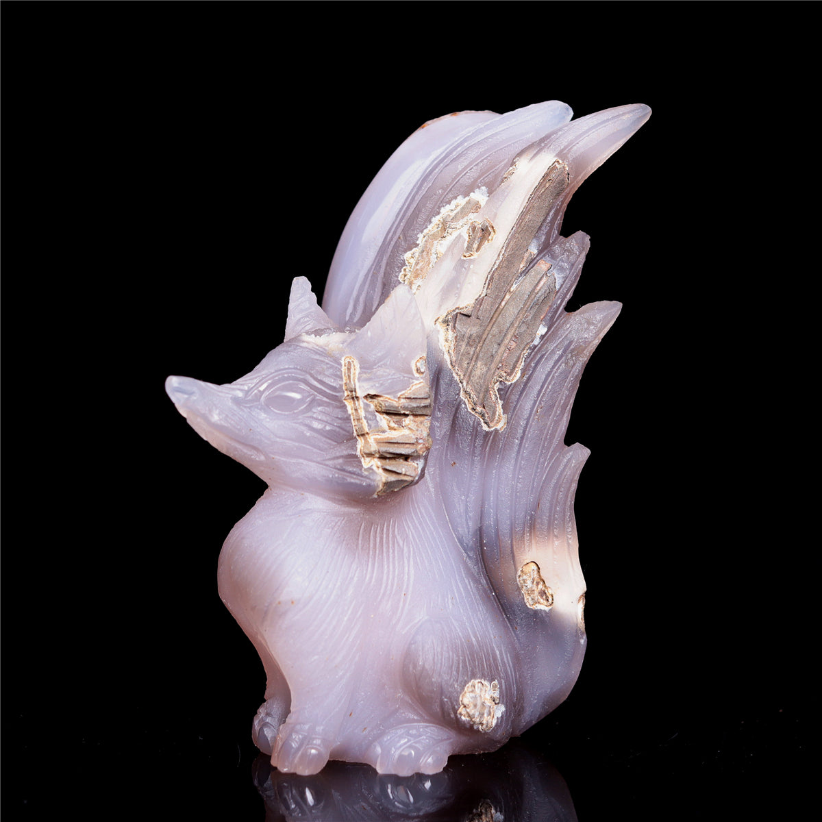 4.5" Druzy Agate Crystal Nine Tail Fox Figurine Animal Carvings
