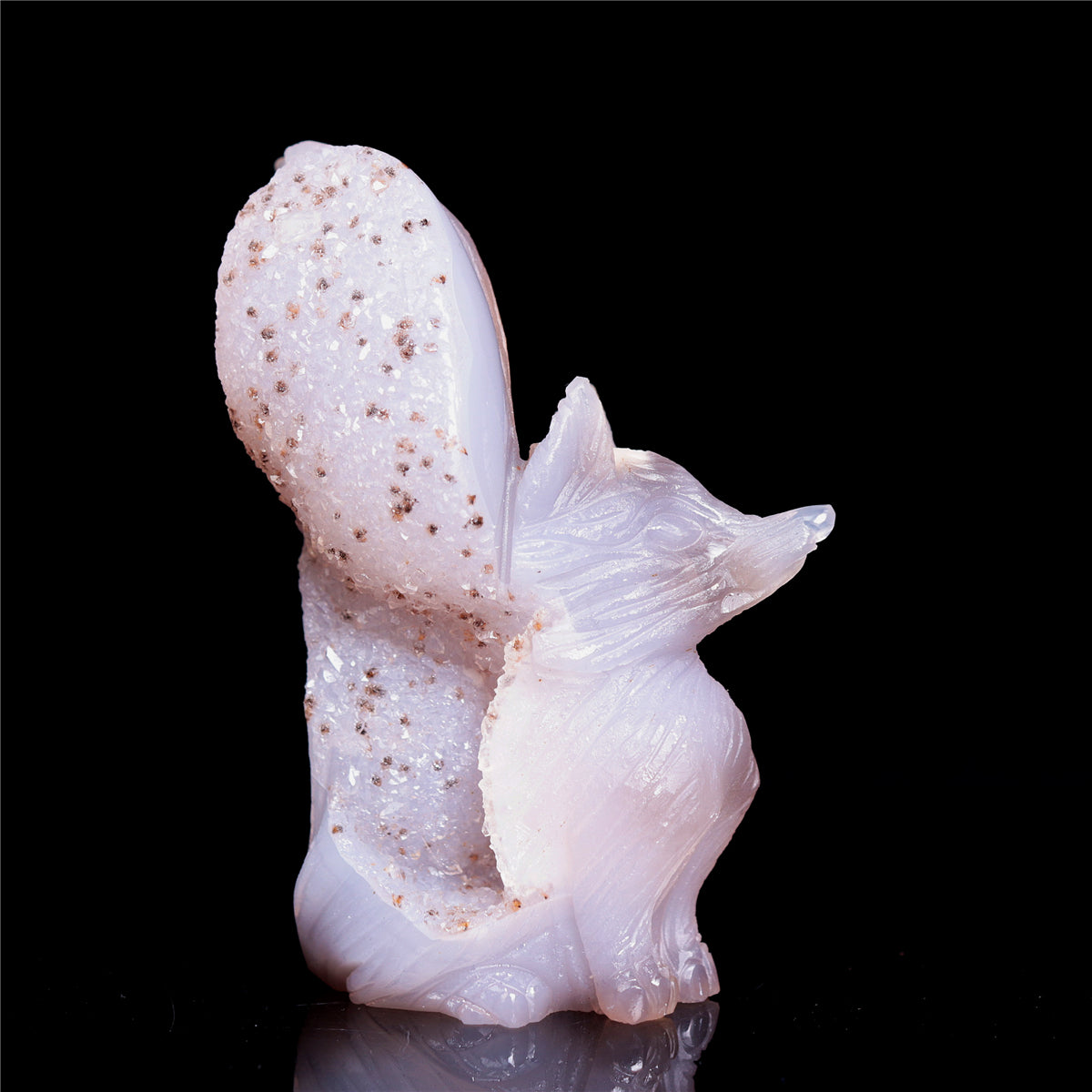4.5" Druzy Agate Crystal Nine Tail Fox Figurine Animal Carvings