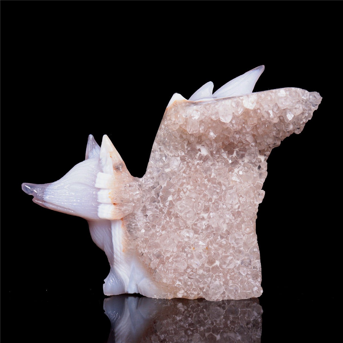 4" Druzy Agate Crystal Nine Tail Fox Figurine Animal Carvings