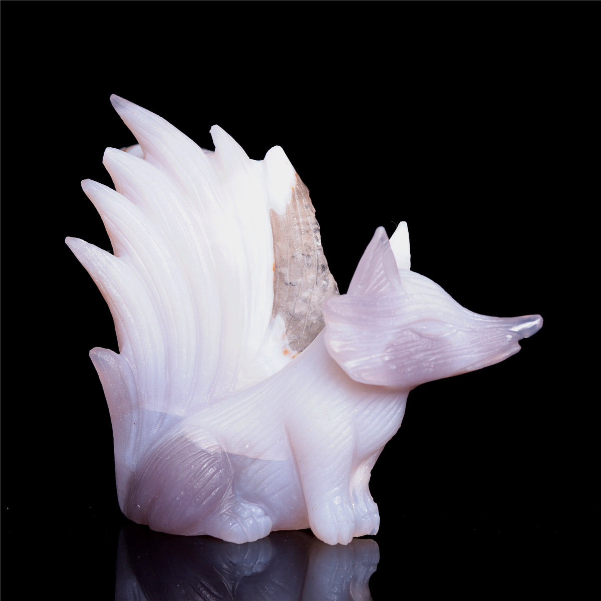 4" Druzy Agate Crystal Nine Tail Fox Figurine Animal Carvings