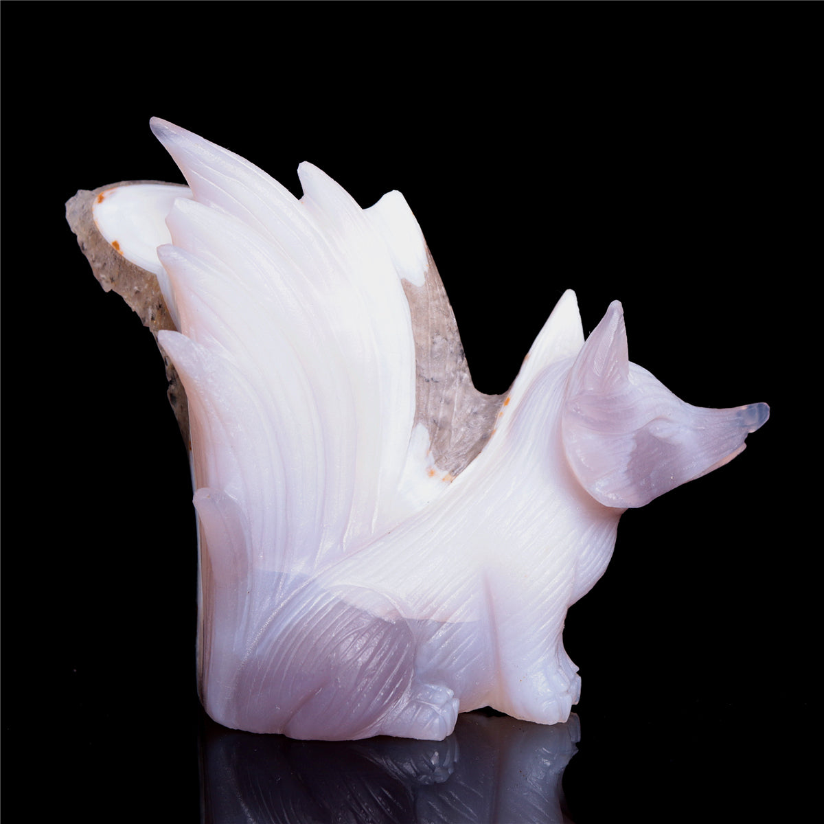 4" Druzy Agate Crystal Nine Tail Fox Figurine Animal Carvings