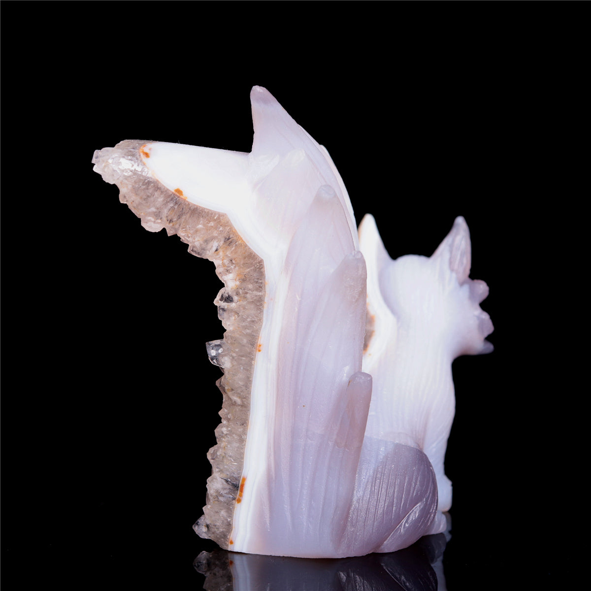 4" Druzy Agate Crystal Nine Tail Fox Figurine Animal Carvings