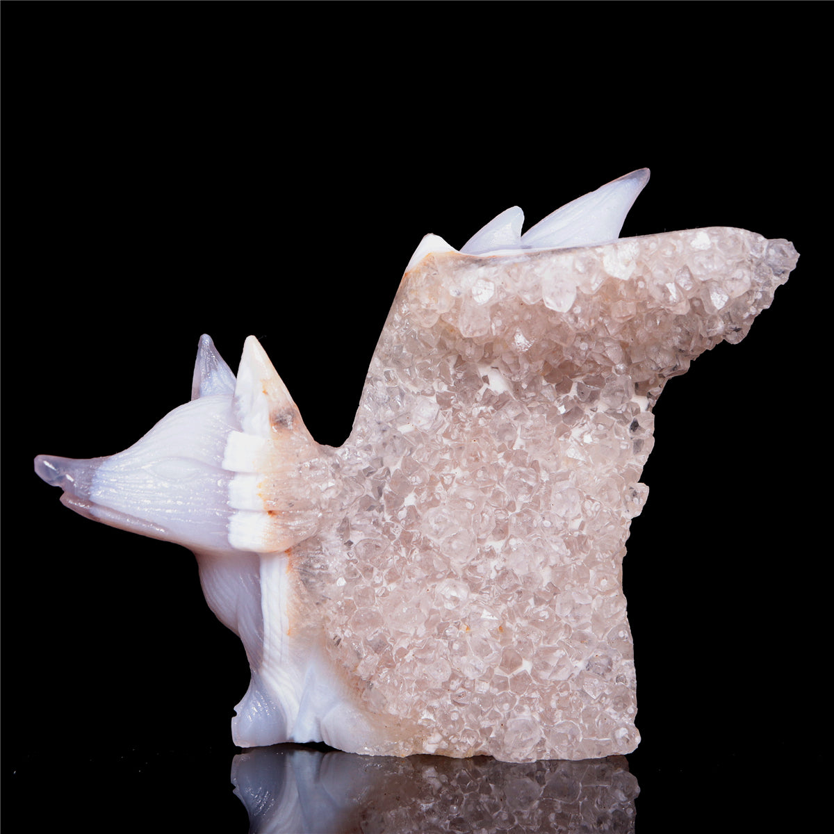 4" Druzy Agate Crystal Nine Tail Fox Figurine Animal Carvings