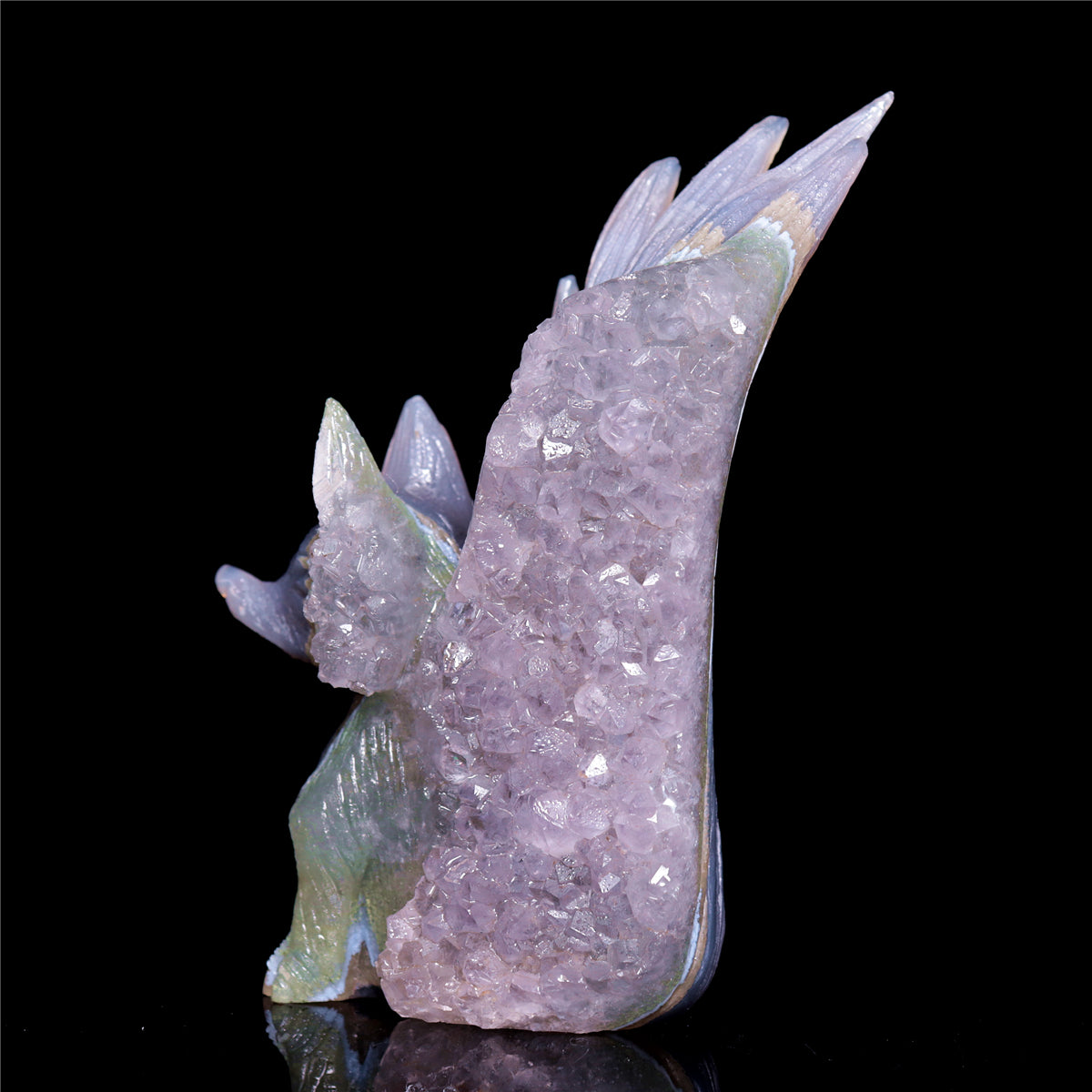 5" Druzy Agate Crystal Nine Tail Fox Figurine Animal Carvings