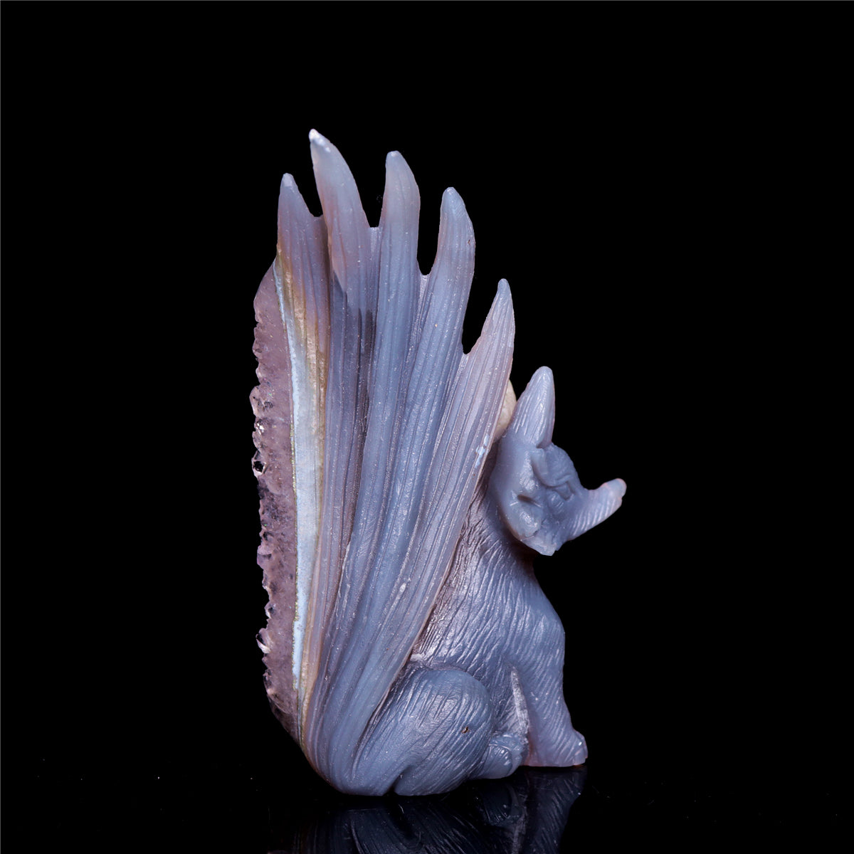 5" Druzy Agate Crystal Nine Tail Fox Figurine Animal Carvings