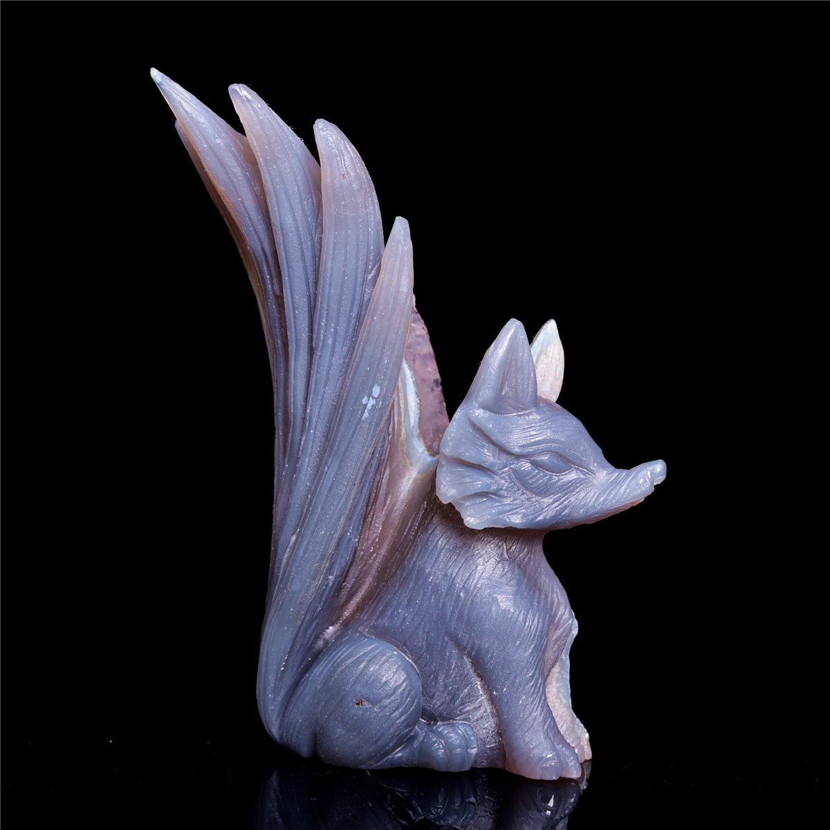 5" Druzy Agate Crystal Nine Tail Fox Figurine Animal Carvings