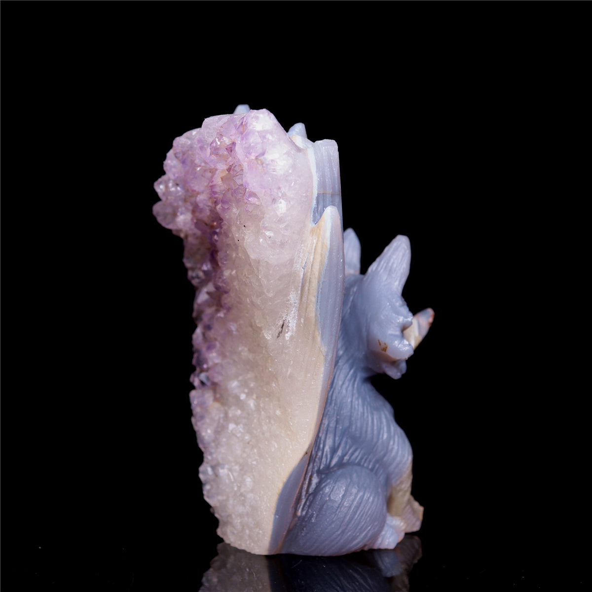 4" Druzy Agate Crystal Nine Tail Fox Figurine Animal Carvings